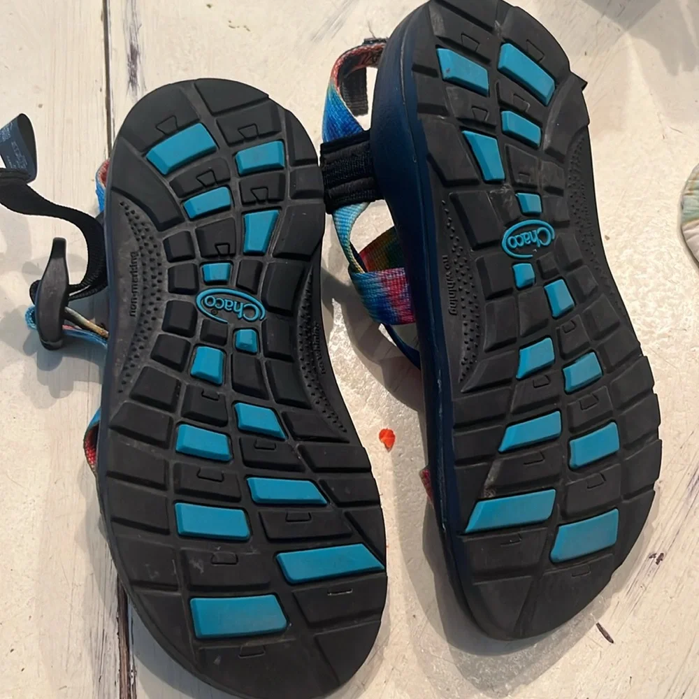 Chaco Kids Rainbow Tie-Dye Strapped Sandals with Black Sole